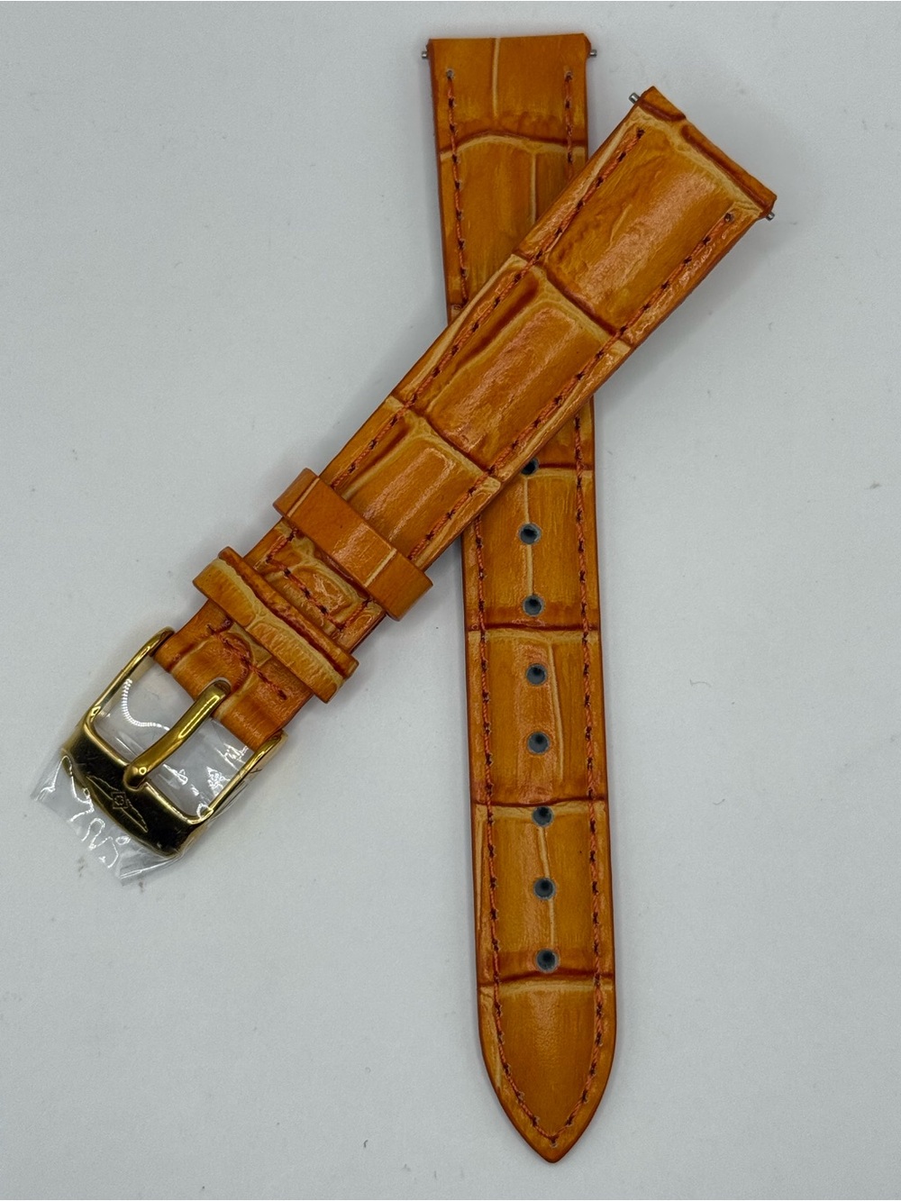 Invicta 16mm Light Brown Alligator Embossed Leather Watch Band Gold Tone Buckle